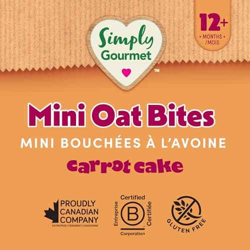 Simply Gourmet Mini Oat Bites, Carrot Cake, 13 x 36g | Toddler Snack | No Added Sugar | Source of Iron | Gluten-Free | Made in Canada — view 4