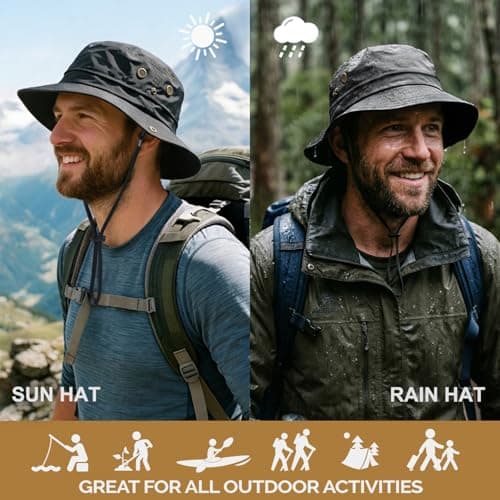 Hat Hut Mens Waterproof Bucket Rain Hat, UPF50+ Sun Hat, Wide Brim, Packable, All-Weather Outdoor Hiking Fishing Hats (CA/US, Alpha, One Size, Dark Grey) — view 4