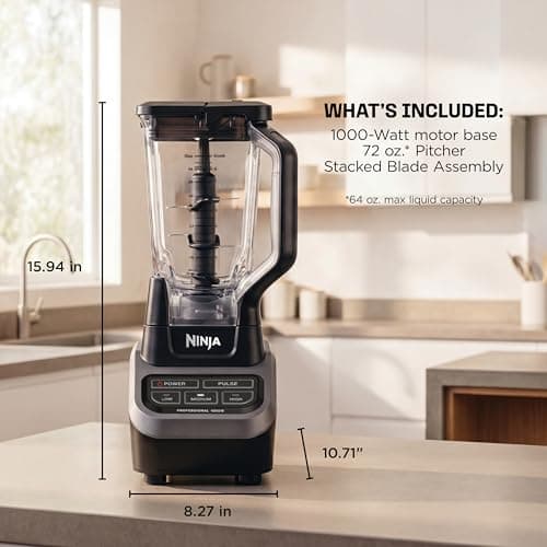 Ninja Professional Blender | Smoothie Blending, Drink Mixer, Grinder, Ice Crusher, Frozen Fruit Blending | 1000W Power, Total Crushing Technology, XL 72-oz. Pitcher | Black & Grey | BL610 — view 7