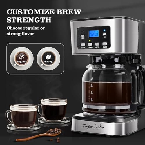 Taylor Swoden 12-Cup Programmable Coffee Maker, Black & Stainless Steel — view 2