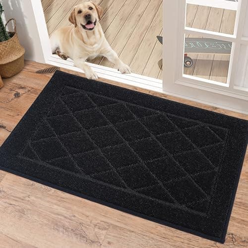 BEQHAUSE Dirt Trapper Door Mat 20" x 32", Non-Slip Doormat Washable Entryway Mat Dog Door Mat, Stain Resistant and Absorbent Welcome Mat for Front Back Door, Mud Wet Shoes & Paws, Black