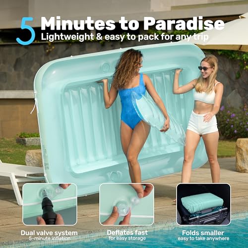 Sloosh Inflatable Tanning Pool Lounge Float, 85" x 57" Extra Large Sun Tan Tub Raft for Pool Sunbathing Suntan Blow up Pool Lounger Tanning Bed Floatie for Adults（XL-Cyan） — view 5