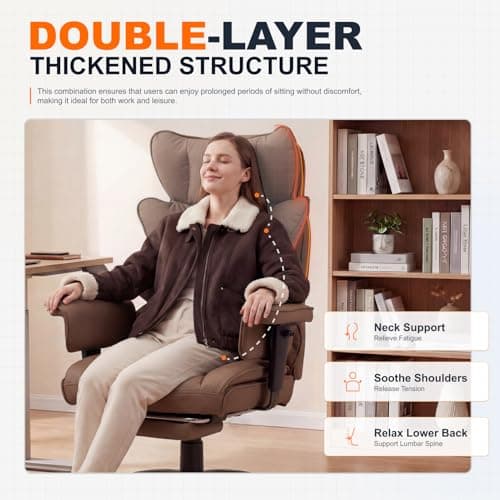 Dowinx Big and Tall Office Chair with Pocket Spring Cushion and Lumbar Support,High Back Computer Gaming Chair with Adiustable Ammrests,Executive Desk Chair with Footrest(Pu-Brown) — view 3
