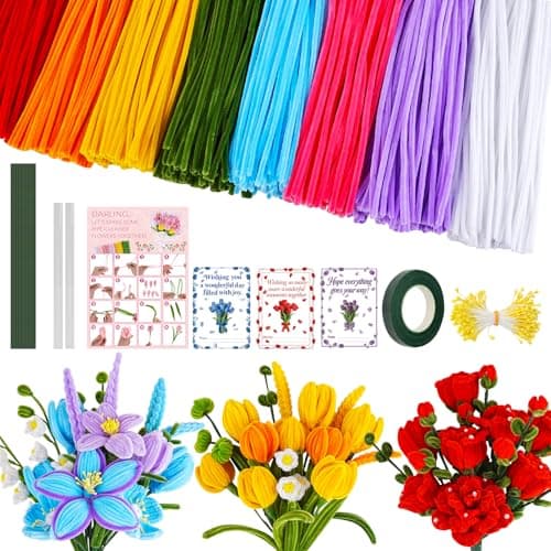 800PCS Pipe Cleaners Flower Kit, Thick Chenille Stems for Arts DIY Craft