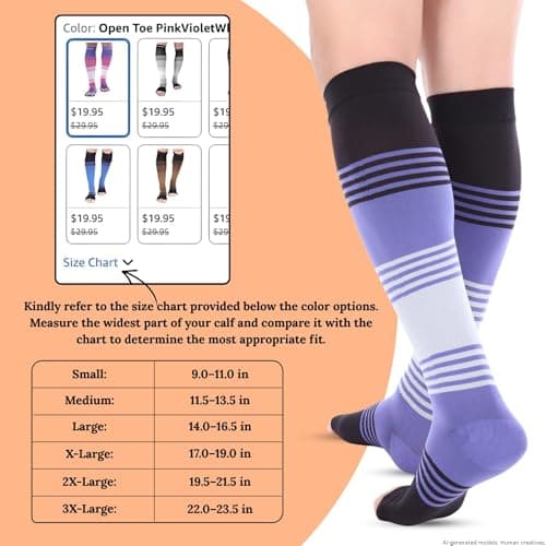 Doc Miller Premium Open Toe Compression Socks Dress Series 1 Pair 20-30mmHg, Toeless Compression Socks Women, Open Toe — view 2