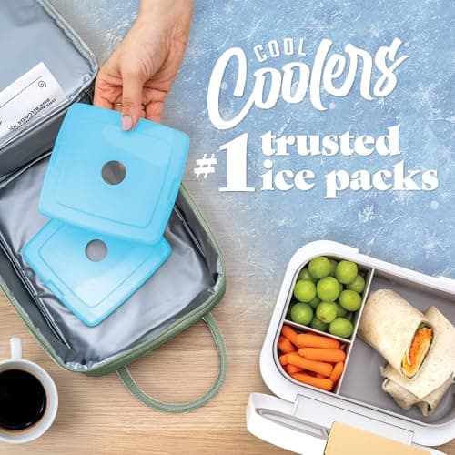 Cool Coolers by Fit + Fresh, Reusable & Long-Lasting Slim Ice Packs, Perfect Addition To Your Lunch Box, Camping Accessories, Insulated Lunch Bag, Beach Cooler Backpack & More, 4PK, Clear Blue — view 2