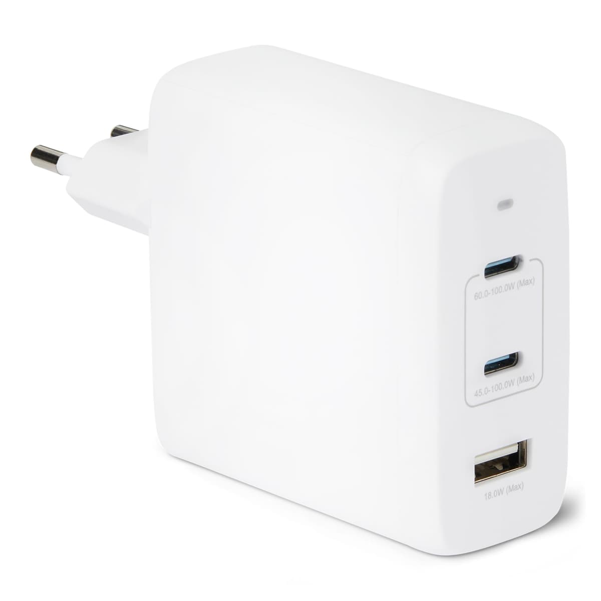 Amazon Basics Cargador de Pared USB-C Nano GaN de Carga Rápida, 120W y 3 Puertos para Ordenadores Portátiles, Tablets y Teléfonos, Blanco