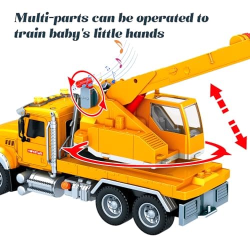 15 Inch Friction Powered Crane Truck Toy with Lights, Sounds & Movable Arms - Construction Vehicle Gift for Kids Boys Girls Ages 3-7 — view 4
