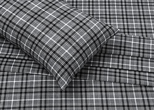 RUVANTI Flannel Sheets Queen Size - 100% Cotton Double Brushed Bed Sheets, Deep Pockets 16 Inches Queen Sheet Set, All Seasons Breathable & Extra Soft - Warm & Cozy, 4 Piece, Grey Plaid — view 8