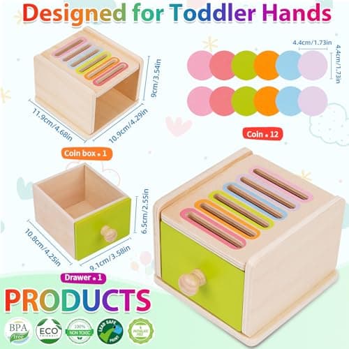 FCSONU Toddlers Montessori Coin Box Toys for 1 2 3 Year Old, Wooden Baby Toys for Toddlers 1-3, Color Sorting & Stacking Sensory Toys for Ages 2-4 Kids, Easter Birthday for Boys Girls — view 4