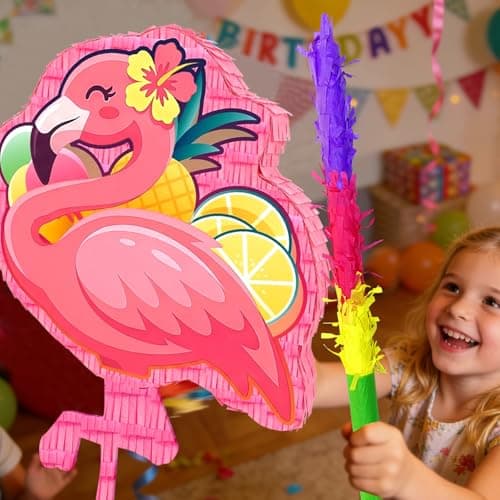 4 In 1 Flamingo Piñata, 23'' Hawaiian Piñatas Bundle, Tropical Hawaiian Party Decor Stick etc Flamingo Party Favor Bag Fillers Decorations — view 5