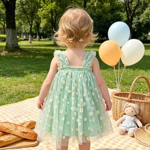 AGQT Toddler Girls Tulle Tutu Dress Sleeveless Kids Princess Birthday Tutu Dresses Formal Party Gowns Light Green Daisy-Lace Size 2-3T — view 3