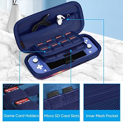FINTIE Carrying Case for Nintendo Switch Lite 2019, [Shockproof] Hard Shell Protective Cover Travel Bag with Game Card & Micro SD Card Slots for Switch Lite Console & Accessories, Galaxy — view 2