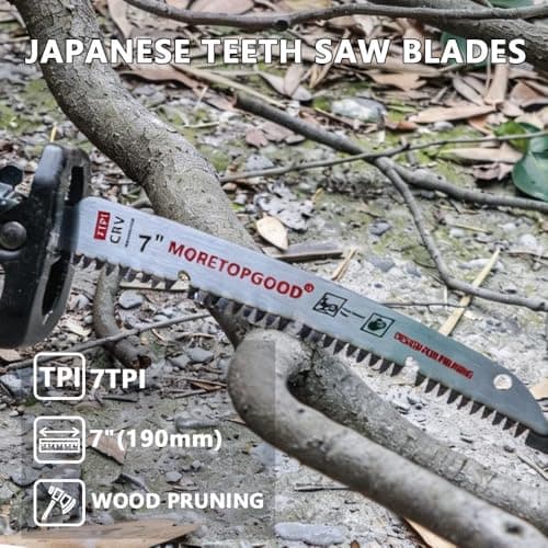 MORETOPGOOD 7 Inch Arc Curved Reciprocating Saw Blade with Chipconveyor Design, 7TPI Japanese Teeth with Arc Edge Wood Pruning Saw Blades for Tree Trimming, Wood Cutting,3-Pack — view 2