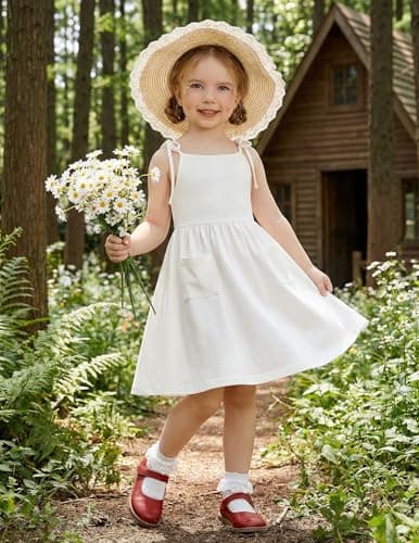 Arshiner Summer Dresses for Toddler Girls Casual Sleeveless Beach Twirl Midi Sundress White 7-8 Years