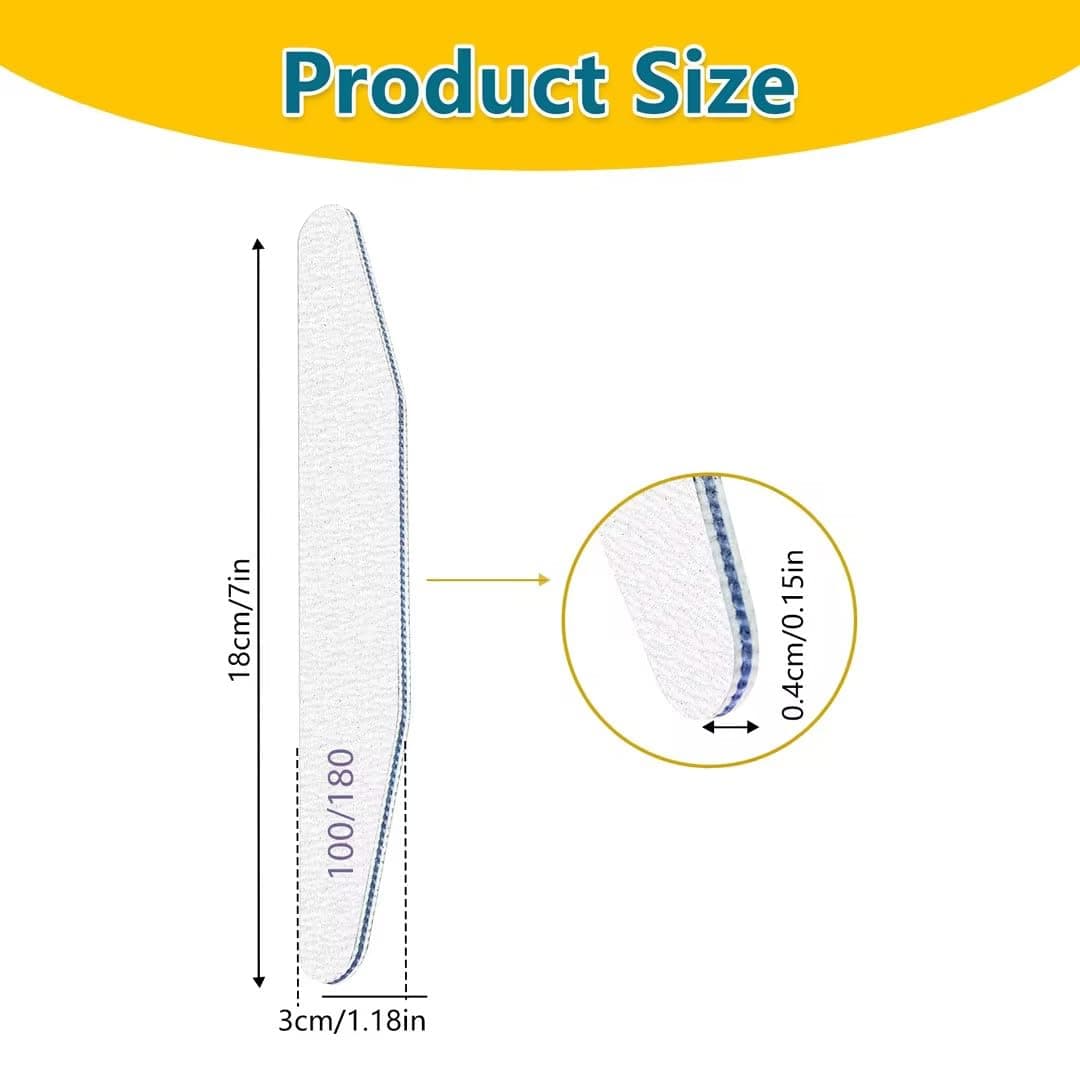 elzle 10 PCS Professional Nail Files Set, 100/180 Grit Double-Sided Washable Emery Board Nail File, Manicure Pedicure Pet Grooming Tools for Home and Salon Use, Half-Moon (White) — view 2