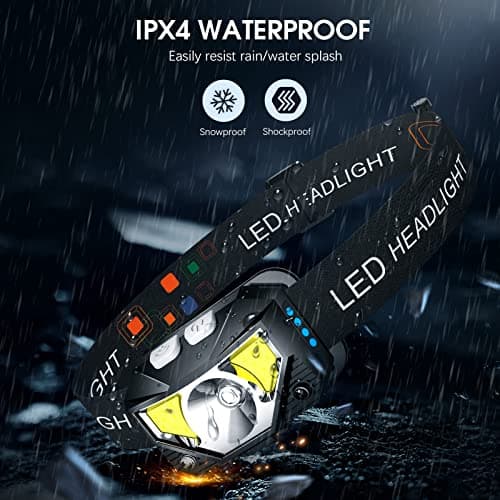 LHKNL Headlamp Flashlight, Lumen Ultra-Light Bright LED Rechargeable Headlight with White Red Light, 2-Pack Waterproof Motion Sensor Head Lamp,8 Modes for Outdoor Camping Running Hiking Fishing — view 5