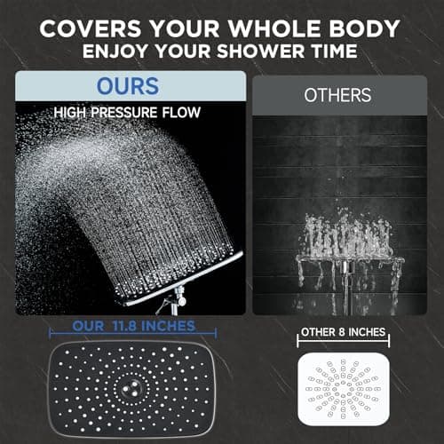 Veken Wide High Pressure Rain Shower Head with Handheld, Handheld Shower Heads with Multi Spray Modes, Rainfall Combo with 15" Metal Extension Arm,Detachable Dual Shower, Bathroom Decor,Chrome Silver — view 4