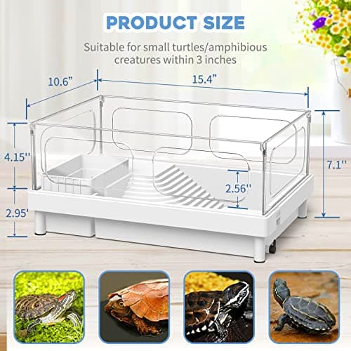 MoonOrange Small Turtle Tank Kit(Tank+Light+Filter), Acrylic Turtle Tank Starter Kit with Bask Platform, Bottom Drain, Multi-Function Area for Small Reptiles.(White) — view 2