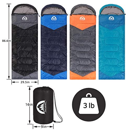 Sleeping Bag 3 Seasons (Summer, Spring, Fall) Warm & Cool Weather - Lightweight,Waterproof Indoor & Outdoor Use for Kids, Teens & Adults for Camping Hiking, Backpacking and Survival (Black Grey) — view 2