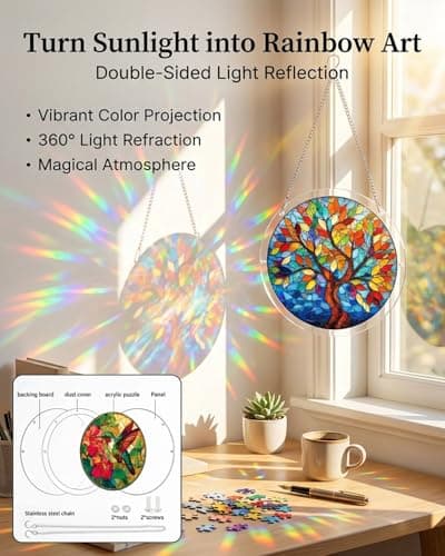 Acrylic Jigsaw Puzzle Suncatcher 83 Pieces DIY Stained Glass Sun Catcher Puzzles Kit for Adults Unisex Window Hanging Decoration Accessories Gift for Garden Door Home Decor — view 3