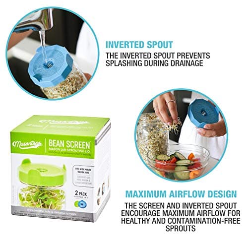 Masontops Bean Screen Sprouts Growing Kit - Sprouting Lids & Sprout Mixes Microgreens Growing Kit - Sprouting Kit Wide Mouth Mason Jar Strainer Lid — view 3