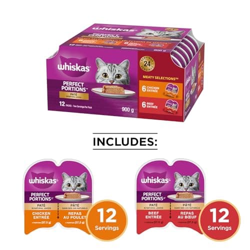 WHISKAS Perfect Portions Meaty Selections Adult Wet Cat Food Paté, 12x75g Tray