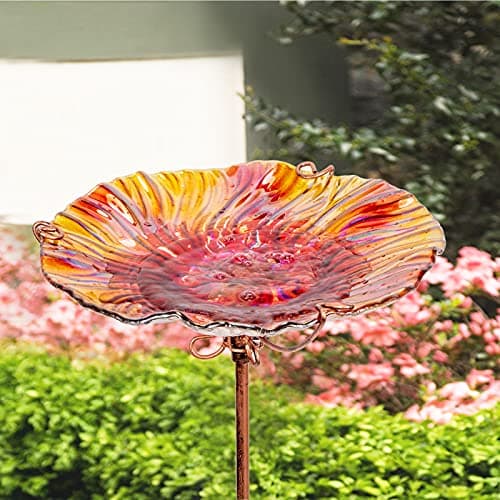 MUMTOP 26 Inch Height Glass Birdbath Birdfeeder with Metal Stake Garden Outdoor Red — view 2
