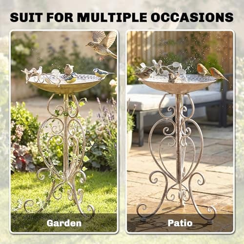 Outsunny 32" Tall Bird Bath with Bird Statues and Decorative Stand, Vintage Garden BirdBath Bowl Pedestal, Freestanding Bird Feeder for Garden Yard Patio, Brown — view 5