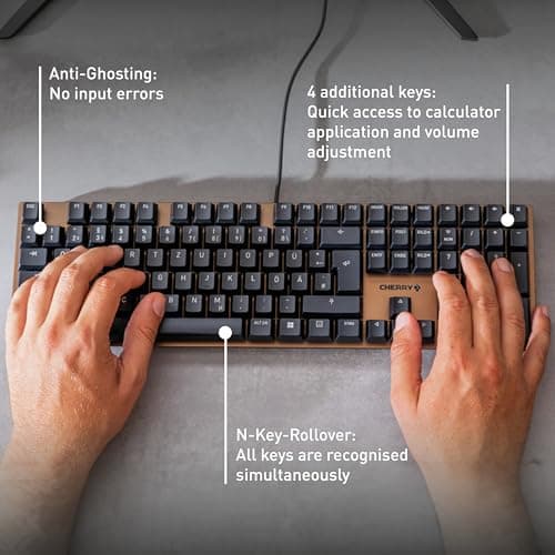 Cherry KC 200 MX, Wired Mechanical Office Keyboard, Modern Design with Elegant Aluminum Surface, USB-A Connection, MX2A Silent RED Switches, Black/Bronze — view 4