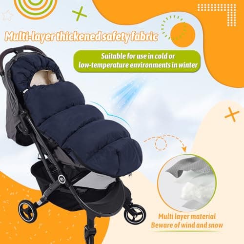 auvstar Waterproof &Thicken Universal Stroller Cover Winter,Stroller Footmuff Bunting Bag for Warm Strollers Muff,Stroller Accessories for Baby Sleeping Bag Winter Stroller Blanket (Blue)