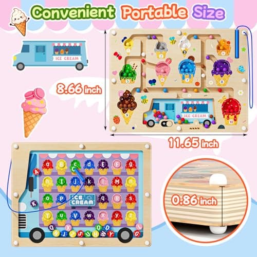 2 in 1 Magnetic Color & Number Maze Board for Kids Montessori Toys Wooden Double-Sided Counting Alphabet Letters Matching Magnets Puzzle Board for 3-5 Age Boys and Girls Birthday Gifts — view 3