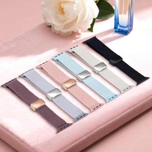 Braided Stretchy Band Compatible with Apple Watch Bands 38mm 40mm 41mm 42mm 44mm 45mm 46mm 49mm Women Men, Soft Nylon Solo Loop Magnetic Sport Strap for iWatch Series 11 10 9 8 7 6 5 4 3 2 1 SE Ultra — view 7