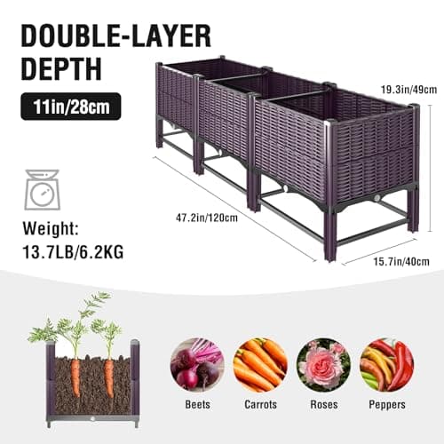 Klippehop Raised Garden Bed with Reinforcement Rods, Elevated Planter Boxes for Outdoor Plants with Drainage Holes for Herbs Flowers Vegetables Patio Backyard Deck Balcony, (Purple, Double-Layer) — view 2