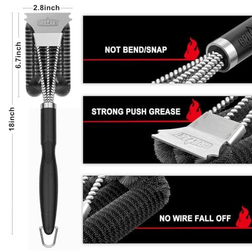 GRILLART Grill Brush and Scraper, Extra Strong BBQ Cleaner Accessories, Safe Wire Bristles Barbecue Triple Scrubbers Cleaning Brush for Gas/Charcoal Grilling Grates, Wizard Tool BR-8115 — view 4