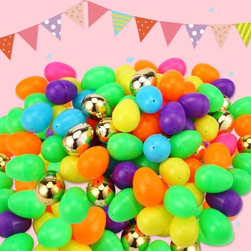 Abakuku 300 Pcs Easter Eggs,2.35" Assorted Bright Colors Plastic Easter Eggs for Easter Hunt,Easter Themed,Decorations,Basket Stuffers Fillers — view 2