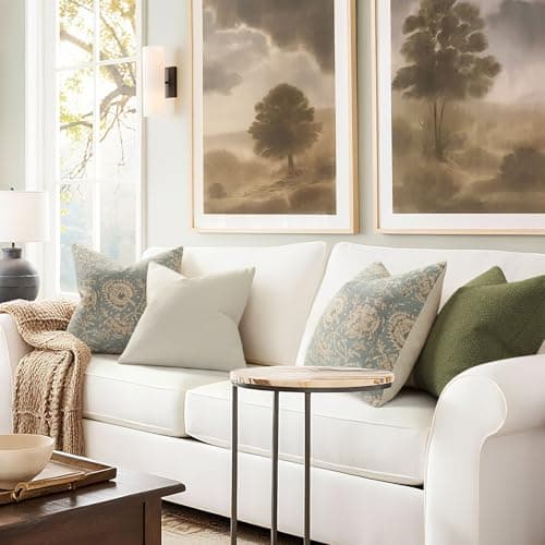 Vintage Floral Print Throw Pillow Covers 18x18 Set of 2 Neutral Modern Farmhouse Pillowcases Accent Decorative Cushion Covers Boho Home Decor for Couch Sofa Chair Bed Living Room, Sky Blue — view 3
