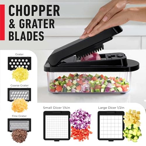 MUELLER HOME Pro-Series 10-in-1, 8 Blade Vegetable Chopper, Mandoline Slicer, Onion Mincer, Cutter, Dicer, Veggie Chopper with Container, Kitchen Essentials, House Warming Gifts New Home, Black — view 4