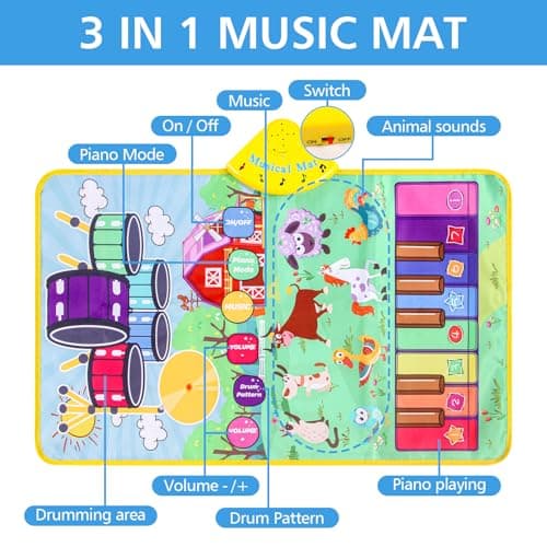Musical Farm Animals Sounds Piano Mat for Kids, Educational Learning Toy — view 3