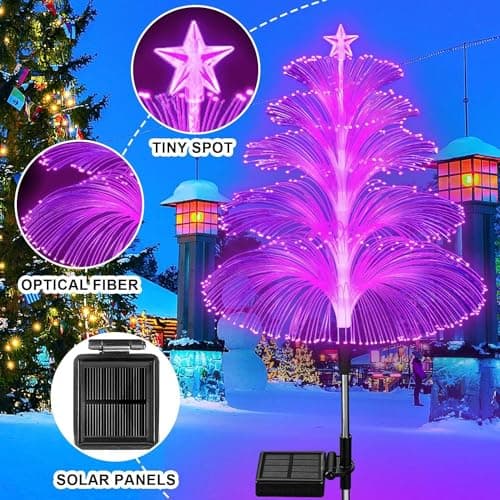 3PCS Solar Christmas Decorations Trees Lights Outdoor Waterproof Solar Christmas Tree Jellyfish Lights 5 Layer Optical Fiber 7 Color Changing for Pathway Lawn Patio Solar Christmas Lights Outdoor — view 2
