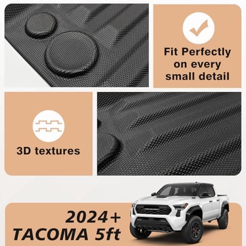 TripleAliners Truck Bed Mat Compatible with 2024 Toyota Tacoma Accessories 5FT Vehicle Bed Mat Perfectly Flush All Weather Protection TPE Heavy Duty Pickup Car Bed Cargo Mat