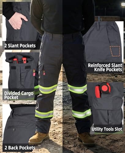 BOCOMAL Men's FR Pant High Visibility Cargo Pockets Relax Fit 7oz Rip-Stop Flame Resistant Reflective Work Pants — view 5