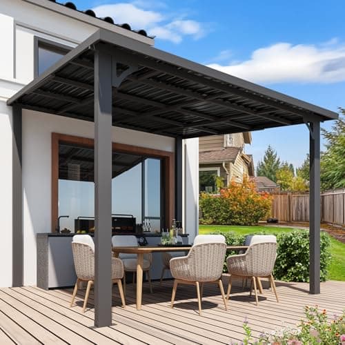 U-MAX 10' x 10' Hardtop Gazebo Outdoor Pergola, Heavy Duty Lean to Metal Pergolas and Gazebos Clearance, Wall-Mounted 10x10 Gazebo Galvanized Steel Patio Roof Awning — view 6