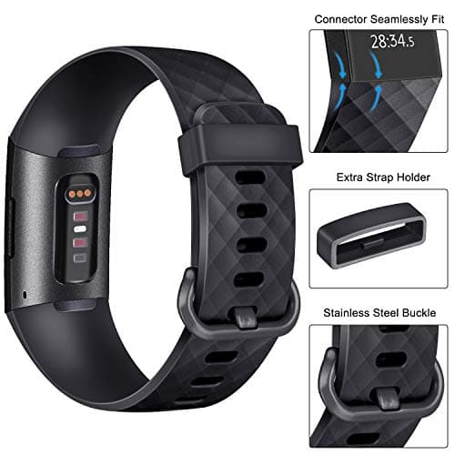 Vancle Bands Compatible with Fitbit Charge 4 / 3 / 3 SE, Classic Soft Replacement Wristband Sport Strap for Fitbit Charge 4 and 3 Fitness Activity Tracker Women Men Small Large (011, Black, Large) — view 3