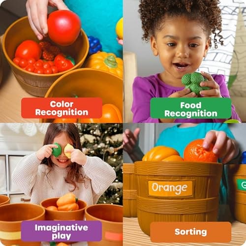 Learning Resources Farmer's Market Color Sorting Set - Pretend Play Food Sets for Kids Kitchen, Color Sorting Toys, Plastic Fruit and Vegetable Toy for Kids Kitchen Set, Play Food for Toddlers 1-3 — view 3