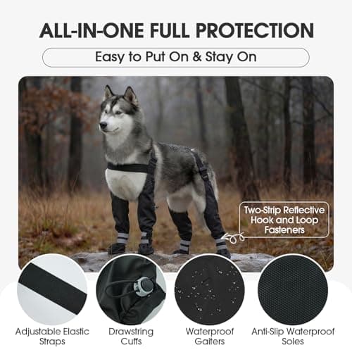 Pezluxe Dog Suspender Boots, Waterproof Anti-Slip Dog Rain Boots with Adjustable Strap for Small Medium Large Dogs, Reflective Paw Protector Dog Boots for Outdoor Walking, Rain Snow Hiking, Black, S — view 2