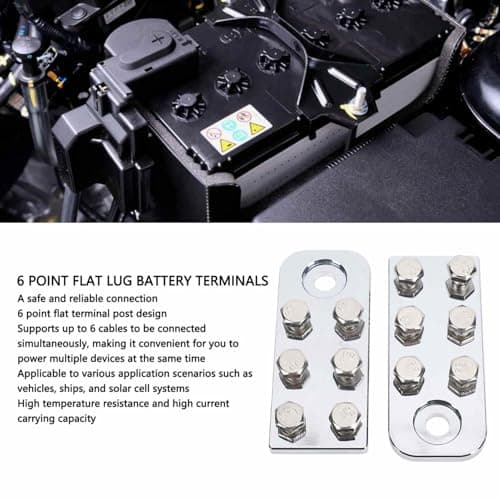 Dpofirs 6 Point Battery Terminal Connectors, 6 Spot Flat Lug Battery Terminals Aluminum Alloy, 2 Row Terminal Block for Multiple Devices, with 2 Pieces, for Screw/Fastener Down Automotive Marine — view 4