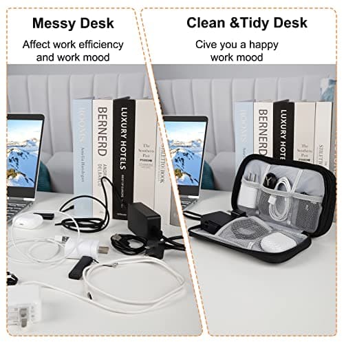 Portable Electronics Travel Organizer with Double Layer Design, Waterproof Electronic Organizer to Hold USB Flash Drive, Cords, Chargers, Phones, Earphones, Power Banks, Mouse, and SD Card Black — view 3