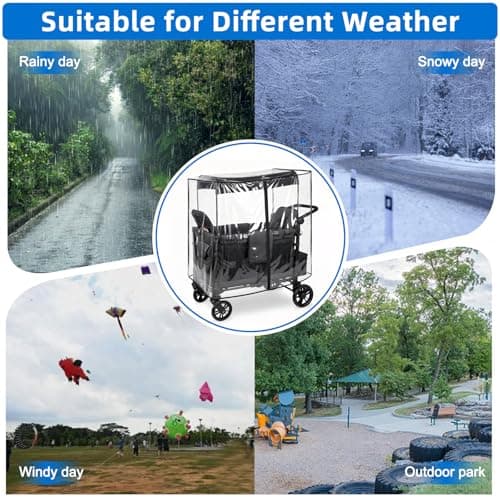 Rain Cover for The WonderFold W4 Original, W4 Elite and W4 Luxe Stroller Wagons, Waterproof, Windproof, Protect from Dust and Snow – Clear, Zipper Access Maximum Coverage (Stroller Wagon Not Included) — view 4