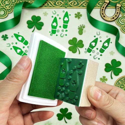 Leprechaun Footprints Stamp St. Patrick's Day Leprechaun Trap Shamrocks Rubber Stamp with Ink Pad, Green Elf Tracks Feet Stamps for St. Patrick's Day DIY Craft Supplies Decoration — view 3